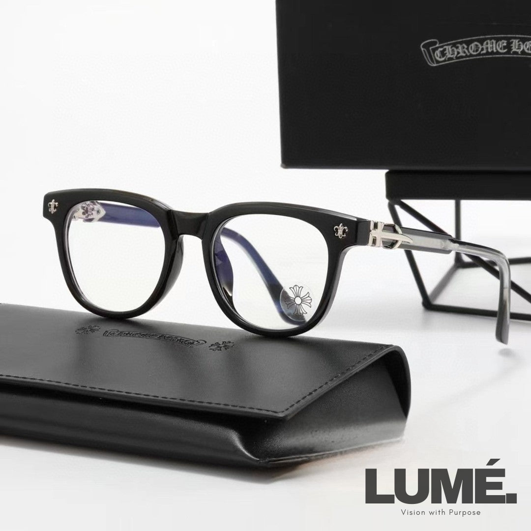 ClassicLux Chrome Hearts Glasses – Transparent Silver