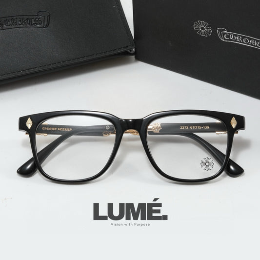 FrameOne Chrome Hearts Glasses – Black Frame with Gold Accents